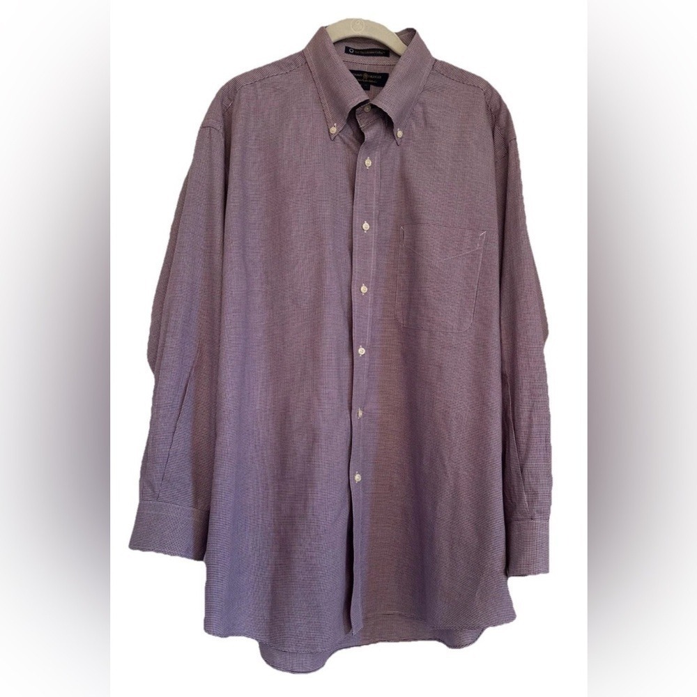 Tommy Hilfiger Mens Purple Houndstooth Button‎ Down Shirt Sz 17 TLC Prep Career